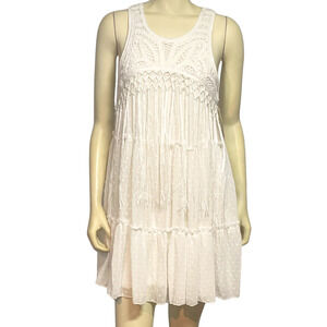 Rebellion Again Sz S Mini Tank Dress Crochet Top Macrame Fringe White New Boho
